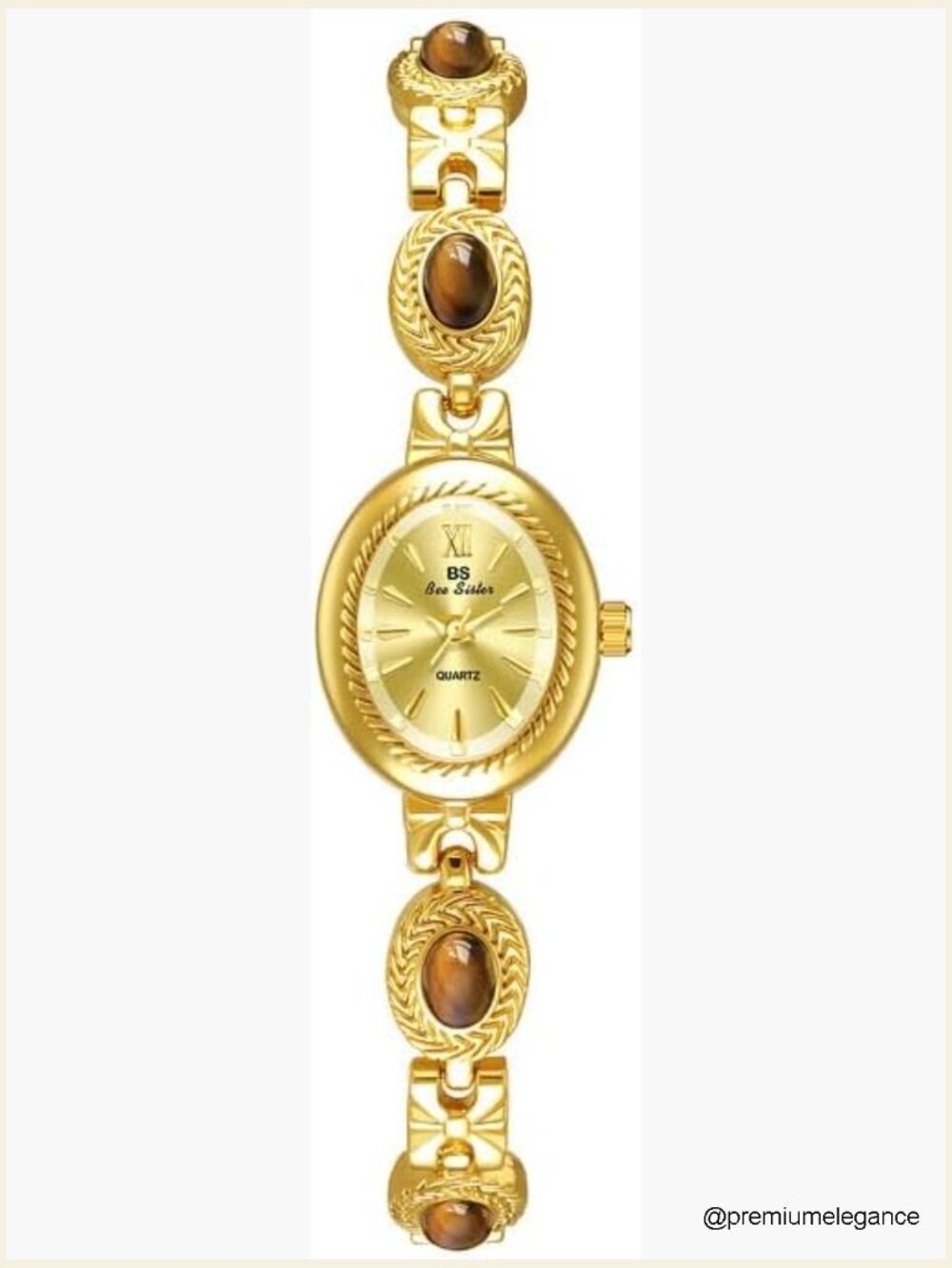 Gold Tone Small Vintage Oval Dial Elegant Bracelet Watch for Women